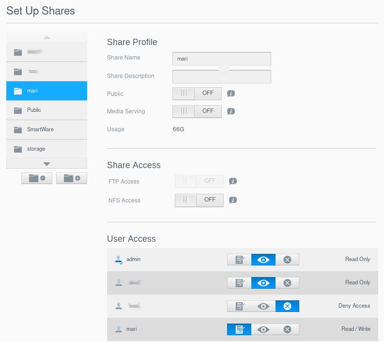 NAS Share config page screenshot